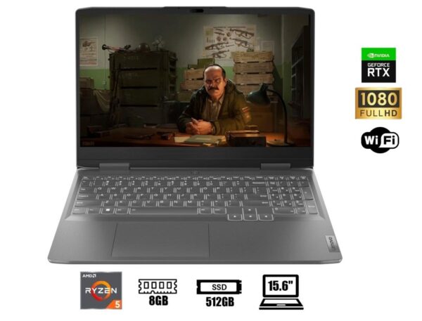 LAPTOP LENOVO LOQ 15APH8 GAMING AMD RYZEN 5 7640HS, 15.6" FHD, SSD 512GB, RAM 8GB, RTX 3050 6GB, 144HZ ,BACKLIT KEYBOARD, WIN11