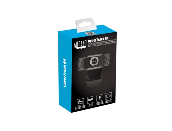 CAMARA WEB ADESSO CYBERTRACK H4, CONEXION USB, CON MICROFONO INCORPORADO, RESOLUCIÓN 1920 X 1080, SENSOR CMOS DE 2.1 MP, COLOR NEGRO