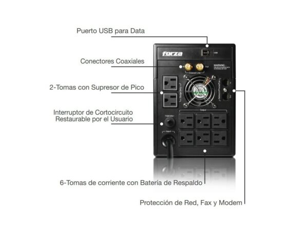 UPS interactiva 2200VA/1200W, 8 slds, giga & coax, torre-120V - Imagen 4