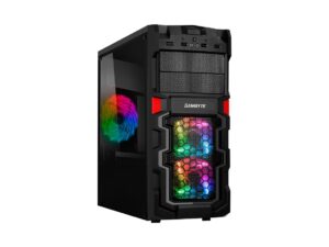 CASE GAMBYTE DARES FUENTE 600W, CON PANEL ACRILICO, 3 VENTILADORES LED RAINBOW, 3 PUERTOS USB, SALIDA DE AUDIO, COLOR NEGRO(GI-DARES)