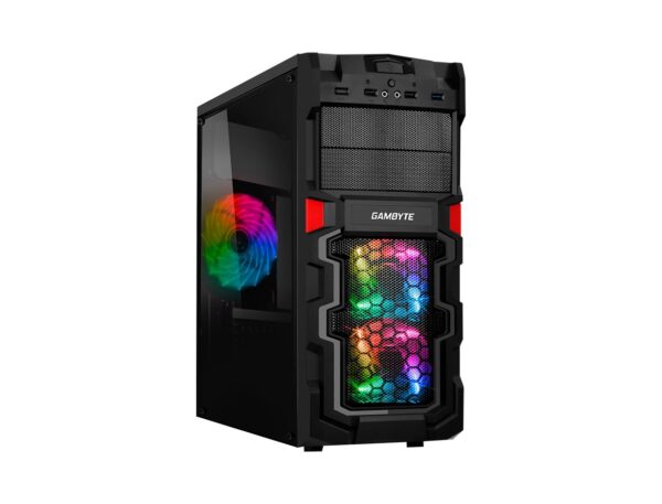 CASE GAMBYTE DARES FUENTE 600W, CON PANEL ACRILICO, 3 VENTILADORES LED RAINBOW, 3 PUERTOS USB, SALIDA DE AUDIO, COLOR NEGRO(GI-DARES) - Imagen 2