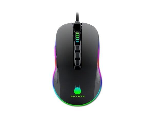 MOUSE ANTRYX KURTAMA GAMING, SENSOR HASTA 12400DPI, ILUMINACION RGB, CON 9 BOTONES, CONEXION USB, COLOR NEGRO