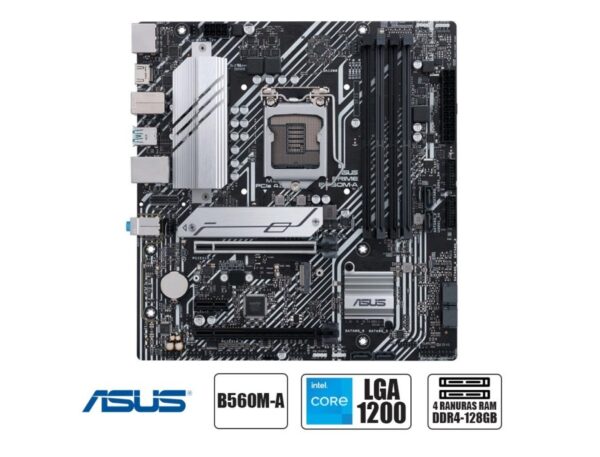 PLACA MADRE ASUS PRIME B560M-A, PARA PROCESADORES INTEL LGA 1200, 4 RANURAS DE MEMORIA DDR4 HASTA 128GB,11VA GENR. (90MB17A0-M0EAY0)