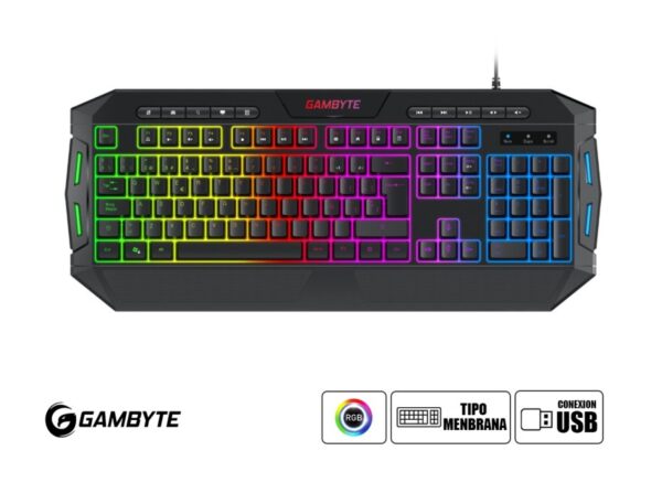 COMBO 4 EN UNO GAMBYTE GRYPHUS-H, TECLADO CON ILUMINACION RGB, MOUSE ILUMINACION RGB, AURICULAR NEGRO RGB, PAD MOUSE, INTERFAZ USB