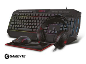 COMBO 4 EN UNO GAMBYTE GRYPHUS-H, TECLADO CON ILUMINACION RGB, MOUSE ILUMINACION RGB, AURICULAR NEGRO RGB, PAD MOUSE, INTERFAZ USB