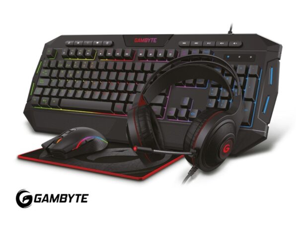 COMBO 4 EN UNO GAMBYTE GRYPHUS-H, TECLADO CON ILUMINACION RGB, MOUSE ILUMINACION RGB, AURICULAR NEGRO RGB, PAD MOUSE, INTERFAZ USB - Imagen 2