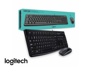 COMBO 2 EN UNO LOGITECH MK120, TECLADO RESISTENTE A SALPICADURAS DE AGUA, MOUSE 3 BOTONES SENSOR 1000 DPI., INTERFAZ USB