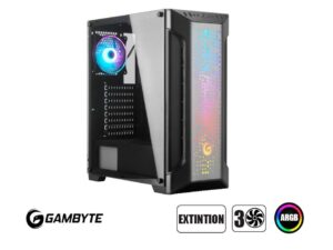 CASE GAMBYTE EXTINTION SIN FUENTE, CON PANEL LATERAL DE VIDRIO TEMPLADO, 3 VENTILADROES LED ARGB, 3 PUERTOS USB, COLOR NEGRO (EXTNTION)