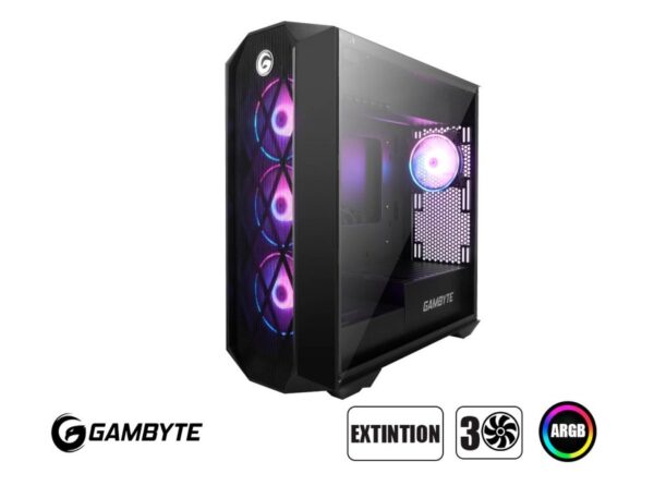 CASE GAMBYTE SHADOW BLADE SIN FUENTE, CON PANEL LATERAL DE VIDRIO TEMPLADO, 4 VENTILADORES LED ARGB, 4 PUERTOS USB, COLOR NEGRO (SHADOW BLADE)