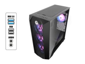 CASE GAMBYTE SHADOW BLADE SIN FUENTE, CON PANEL LATERAL DE VIDRIO TEMPLADO, 4 VENTILADORES LED ARGB, 4 PUERTOS USB, COLOR NEGRO (SHADOW BLADE)