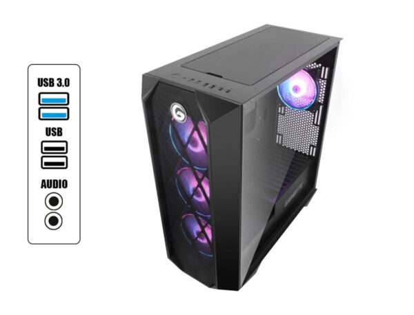 CASE GAMBYTE SHADOW BLADE SIN FUENTE, CON PANEL LATERAL DE VIDRIO TEMPLADO, 4 VENTILADORES LED ARGB, 4 PUERTOS USB, COLOR NEGRO (SHADOW BLADE) - Imagen 2