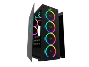 CASE GAMBYTE GHOSTX SIN FUENTE, CON PANEL LATERAL Y FRONTAL DE VIDRIO TEMPLADO, 6 VENTILADORES LED ARGB, 4 PUERTOS USB, COLOR NEGRO (GI-GHOSTX-AI )