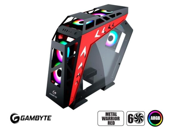 CASE GAMBYTE METAL WARRIOR RED SIN FUENTE, CON PANEL LATERAL DE VIDRIO TEMPLADO, 2 VENTILADORES LED ARGB, 3 PUERTOS USB (GI-MWARRIORRED-AC) - Imagen 4