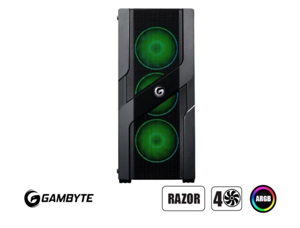 CASE GAMBYTE RAZOR SIN FUENTE, CON PANEL LATERAL DE VIDRIO TEMPLADO, 4 VENTILADORES LED ARGB, 4 PUERTOS USB, COLOR NEGRO - Imagen 2