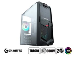 CASE GAMBYTE TRECIO FUENTE 600W, CON PANEL ACRILICO RAINBORW, 2 VENTILADORES LED RGB, 3 PUERTOS USB, SALIDA DE AUDIO, COLOR NEGRO (GI-TRECIO)