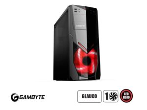 CASE GAMBYTE GLAUCO SIN FUENTE, CON PANEL LATERAL DE ACRILICO RAINBOW, 1 VENTILADOR FRONTAL LED ARGB ROJO, SALIDA DE AUDIO, 4 PUERTOS USB (GI-GLAUCO)