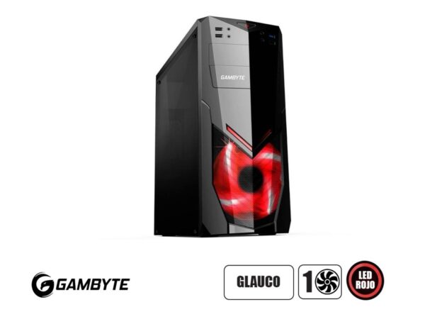 CASE GAMBYTE GLAUCO SIN FUENTE, CON PANEL LATERAL DE ACRILICO RAINBOW, 1 VENTILADOR FRONTAL LED ARGB ROJO, SALIDA DE AUDIO, 4 PUERTOS USB (GI-GLAUCO) - Imagen 2