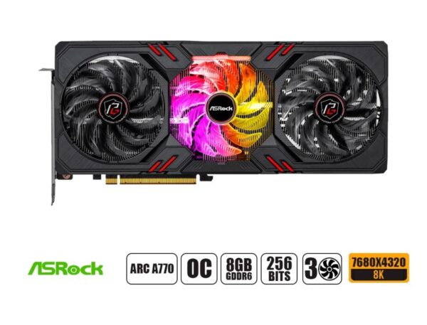 TARJETA DE VIDEO ASROCK ARC A770 PHANTOM GAMING D 8GB OC GDDR6 INTEL 256BITS