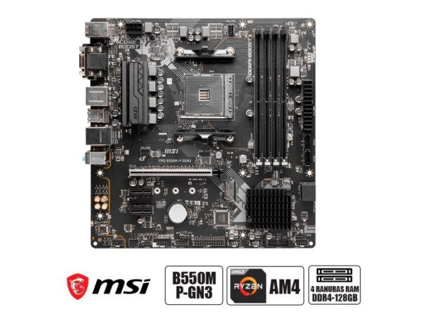 PLACA MADRE MSI PRO B550M P-GEN3, PARA AMD RYZEN AM4, 4 RANURAS DE MEMORIA DD4 HASTA 128GB BUSS 2133 MHZ, G3000 4000 5000 (911-7D95-010)