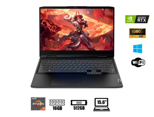 LAPTOP LENOVO 3 15ARH7 GAMING RYZEN 7-7735HS, SSD 512GB, RAM 16GB, RTX 4050 6GB VRAM, 15.6" FHD 120HZ, WIN11