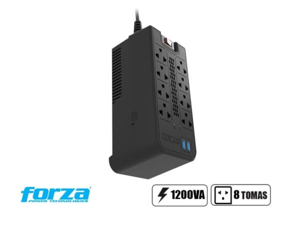 ESTABILIZADOR FORZA 1200VA 8 TOMAS Y 2 PUERTO USB, CAPACIDAD 1200VA / 600W, ENTRADA NEMA 5 -15P, INDICADOR DE LUZ LED, COLOR NEGRO