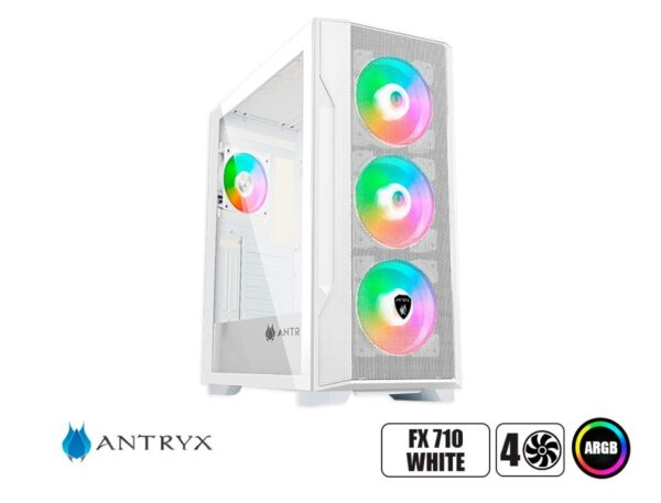 CASE ANTRYX FX 710 WHITE GAMING SIN FUENTE, 2 VIDRIO TEMPLADO, 4 VENTILADORES ARGB, USB TIPO-C (AC-FX710W)