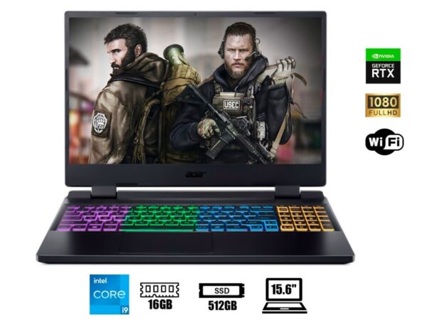 LAPTOP ACER CORE I9-12900H, NITRO 5 AN515-58-93J GAMING, SSD 512GB, RAM 16GB, 15.6" FHD 144HZ, WIN11, RTX 3060 6GB, 12GEN.