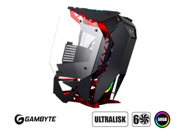 CASE GAMBYTE ULTRALISK SIN FUENTE, RED CON 1 PANEL LATERAL DE VIDRIO TEMPLADO 1 PANEL POLARIZADO, 6 VENTILADORES, 3 PUERTOS USB (GI-ULTRALISKRED-AC)