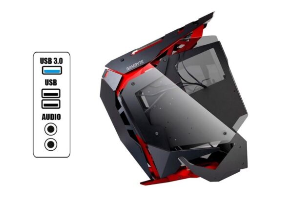 CASE GAMBYTE ULTRALISK SIN FUENTE, RED CON 1 PANEL LATERAL DE VIDRIO TEMPLADO 1 PANEL POLARIZADO, 6 VENTILADORES, 3 PUERTOS USB (GI-ULTRALISKRED-AC) - Imagen 4