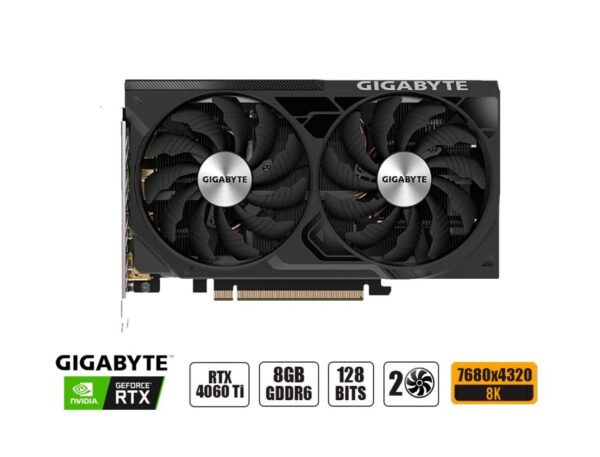 TARJETA DE VIDEO GIGABYTE RTX 4060TI 8GB, WINDFORCE, GDDR6 GEFORCE NVIDIA 128 BITS, GRAFICO PARA VIDEOJUEGOS, 2 VENTILADORES