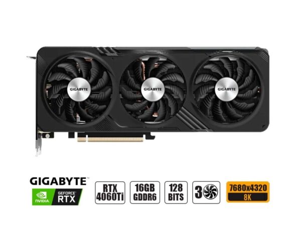 TARJETA DE VIDEO GIGABYTE RTX 4060TI 16GB, GAMING, 3X GDDR6 GEFORCE NVIDIA 128 BITS, GRAFICO PARA VIDEOJUEGOS, 3 VENTILADORES