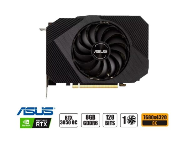 TARJETA DE VIDEO ASUS RTX3050 OC 8GB GDDR6 NVIDIA PHOENIX 128BITS 1 VENTILADOR