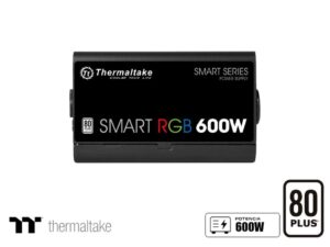 FUENTE DE PODER THERMALTAKE 600W ATX, 80 PLUS, SMART WHITE RGB, NO MODULAR, COLOR NEGRO (SPR-0600NHFAW)