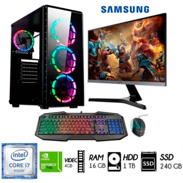 Computadora PC Gamer Intel Core i7 Ram 16GB HDD 1TB+SSD 240GB  GT 740 4GB M24".