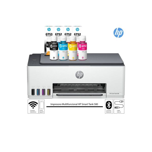 Impresora Todo-en-Uno HP Smart Tank 580 Multifuncional Inalámbrico