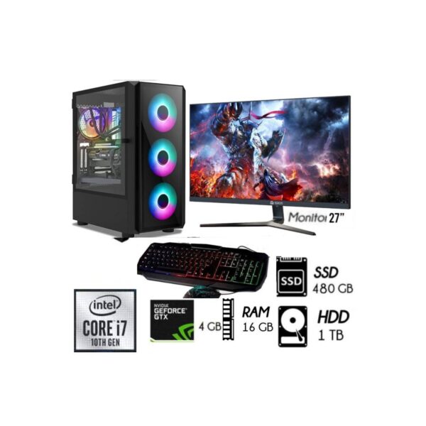 Computadora PC Gamer Core i7-10TH Ram16GB Disco1TB+SSD480GB GTX 1650 4GB M27´´