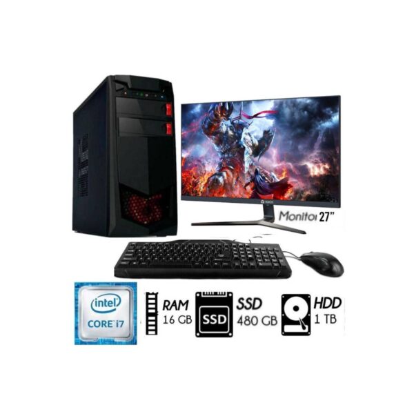 Computadora PC Intel Core i7 RAM 16GB Disco Duro 1TB SSD 480GB Monitor 27 FHD