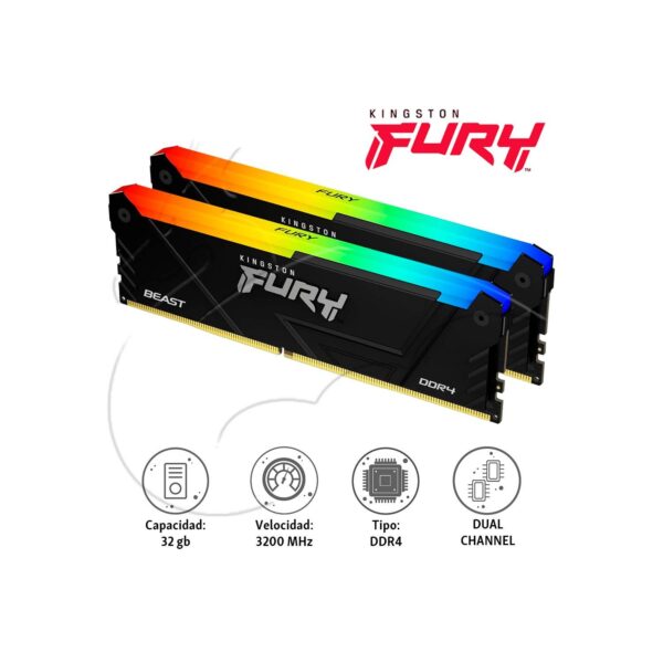 Memoria Ram 32GB Fury Beast 3200 Mhz Pc " RGB "