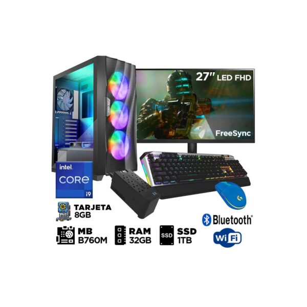 Computadora Pc Gamer Intel Core i9 32GB 1TB TARJETA DE VIDEO 8GB DDR6 HDMI/DP 192BITS PANTALLA 27 Full Hd