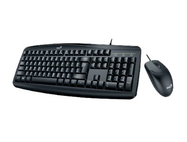 COMBO 2 EN UNO GENIUS KM-200, TECLADO MULTIMEDIA RESISTENTE A SALPICADURAS, MOUSE 3 BOTONES SENSOR HASTA 800 DPI, INTERFAZ USB, BLACK