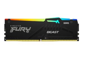 MEMORIA RAM KINGSTON DDR5 16GB, FRECUENCIA 5200 MHZ, FURY BEAST NEGRO CON ILUMINACION LED RGB, PARA PC DE ESCRITORIO