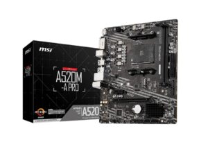 PLACA MADRE MSI A520M-A PRO, PARA PROCESADORES AMD RYZEN AM4, 2 RANURAS DE MEMORIA DDR4 HASTA 64GB BUSS 4600 MHZ, G4000 5000 (911-7C96-031)