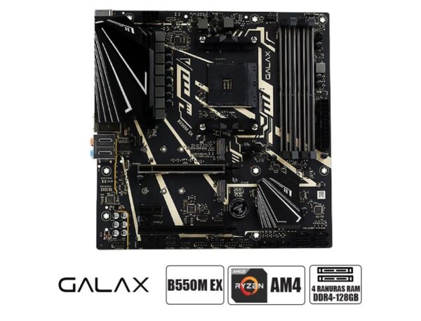 PLACA MADRE GALAX B550M EX, PARA PROCESADOR AMD RYZEN AM4, 4 RANURAS DE MEMORIA DDR4 HASTA 128GB BUSS 2133 MHZ, G3000 4000 5000(AB550MBGDEX1BW)