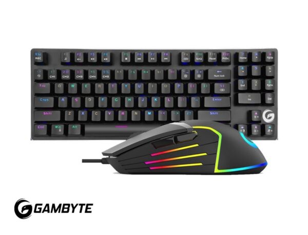 COMBO 2 EN UNO GAMBYTE DESTROYER, TECLADO MECANICO GAMING SWITCH RED CON RETROILUMINACION RGB, MOUSE 9 BOTONES SENSOR HASTA 6200 DPI