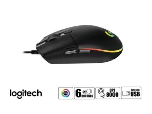 MOUSE LOGITECH G203 COLOR NEGRO LIGHTSYNC GAMING, SENSOR HASTA 8.000 DPI, ILUMINACIÓN RGB, CON 6 BOTONES PROGRAMABLES