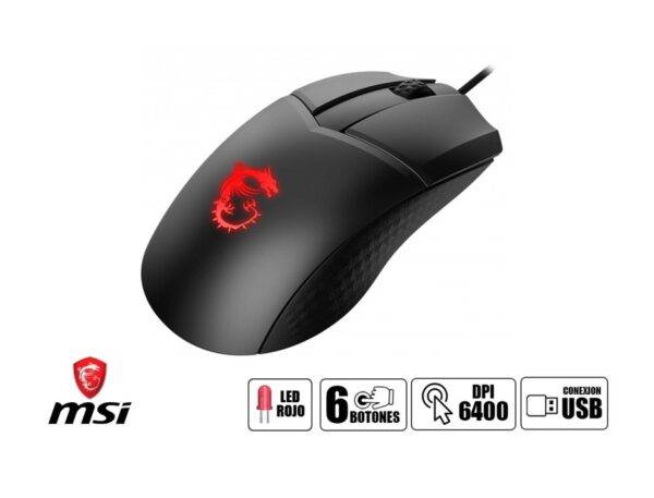 MOUSE MSI CLUTCH GM41 GAMING LIGHTWEIGHT, SENSOR HASTA 6400 DPI , ILUMINACION RGB, CON 6 BOTONES, CONEXION USB, COLOR NEGRO - Imagen 3