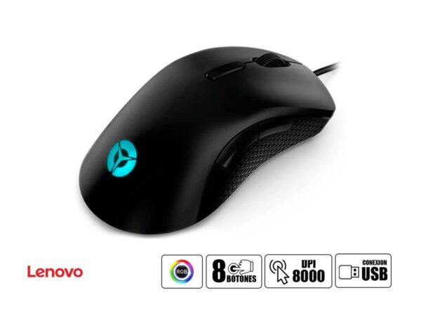 MOUSE LENOVO LEGION GAMING M300, SENSOR HASTA 8.000 DPI, ILUMINACION RGB, CON 8 BOTONES PROGRAMABLES, CONEXION USB, COLOR NEGRO