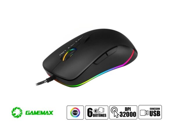 KIT 2 EN UNO - PAD MOUSE+MOUSE - GAMEMAX CON ILUMINACION LED RGB, 3200DPI, CONEXION USB