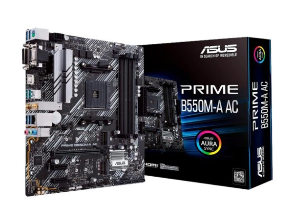 PLACA MADRE ASUS PRIME B550M-A AC, WIFI, PARA PROCESADORES AMD RYZEN AM4, 4 RANURAS DE MEMORIA DDR4 128GB BUSS 3200 (90MB15K0-M0EAY0) - Imagen 2