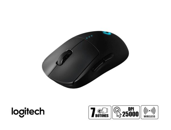 MOUSE LOGITECH G PRO WIRELESS GAMING, SENSOR HASTA 25,000 DPI, ILUMINACION RGB, CON 7 BOTONES, CONEXION USB, COLOR NEGRO